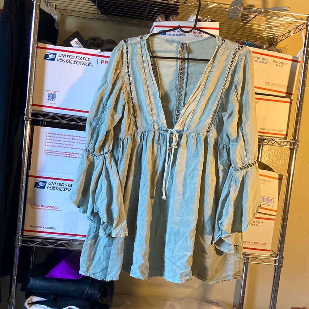 Pretty Little Thing Bohemian Babydoll Cutout Lace Dress Women Size Small Gray